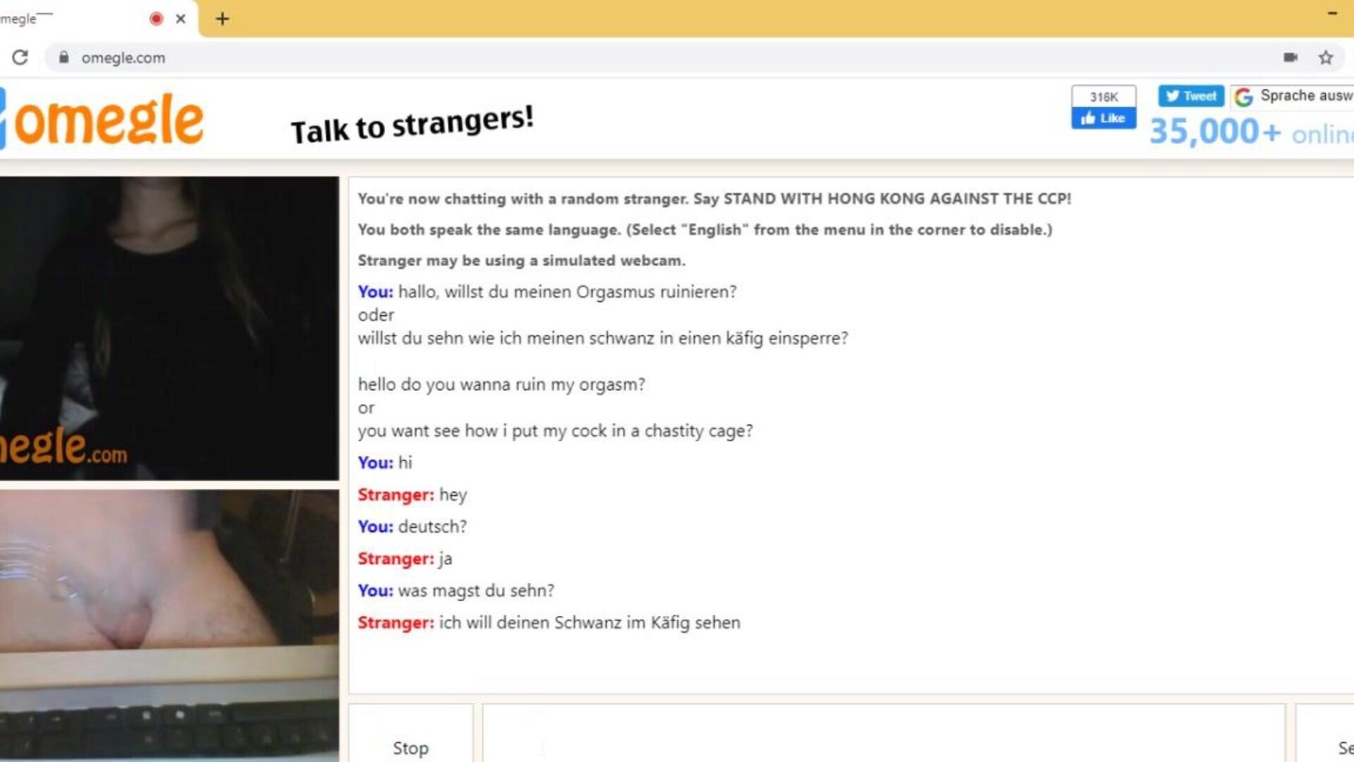 fille Omegle allemande me montre des seins et une chatte incroyables, puis cette fille m'a laissé sortir de la cage de chasteté et du sperme